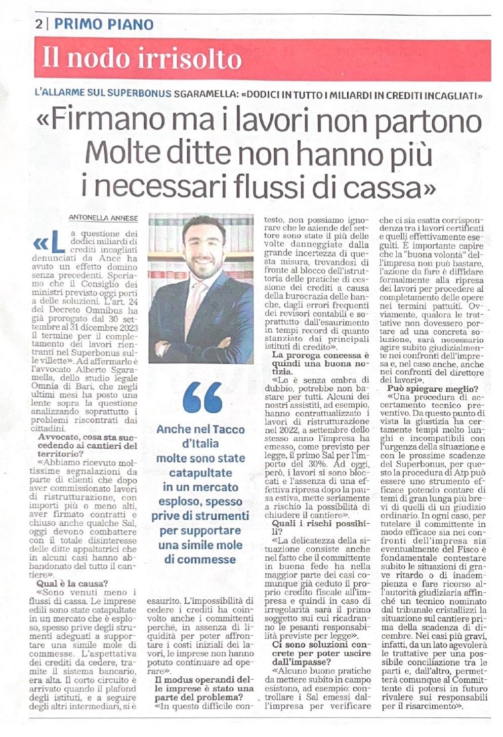Alberto Sgaramella intervistato su L'Edicola del Sud sulla difficile situazione di committenti e appaltatori di lavori rientranti nel Superbonus e sulle buone prassi per tutelarsi