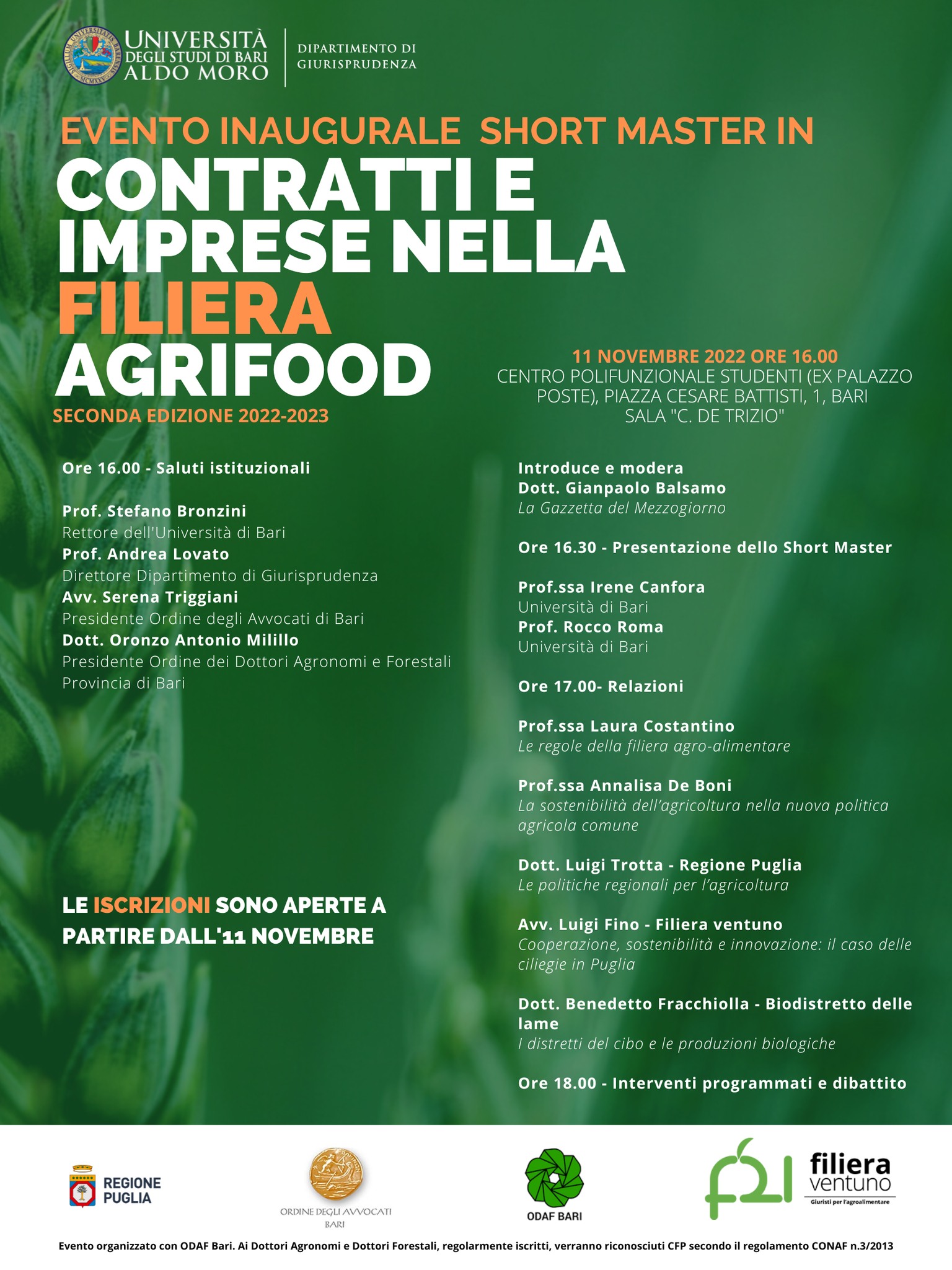 Luigi Fino relatore alla presentazione dello short master di UNIBA: Contratti e Imprese nella filiera Agrifood