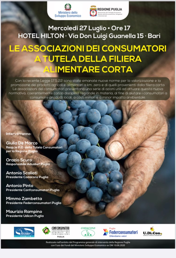 Antonio Pinto presenta la nuova Legge del 17-5-22 sulla Filiera corta e azioni utili per consumatori e produttori pugliesi.