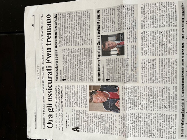 Antonio Pinto intervistato oggi su Milano Finanza sul tema: FWU 