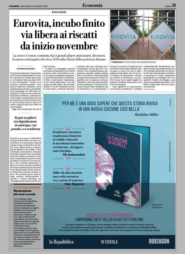 Antonio Pinto intervistato su Repubblica del 27.09.23 per fare il punto sulle polizze Eurovita