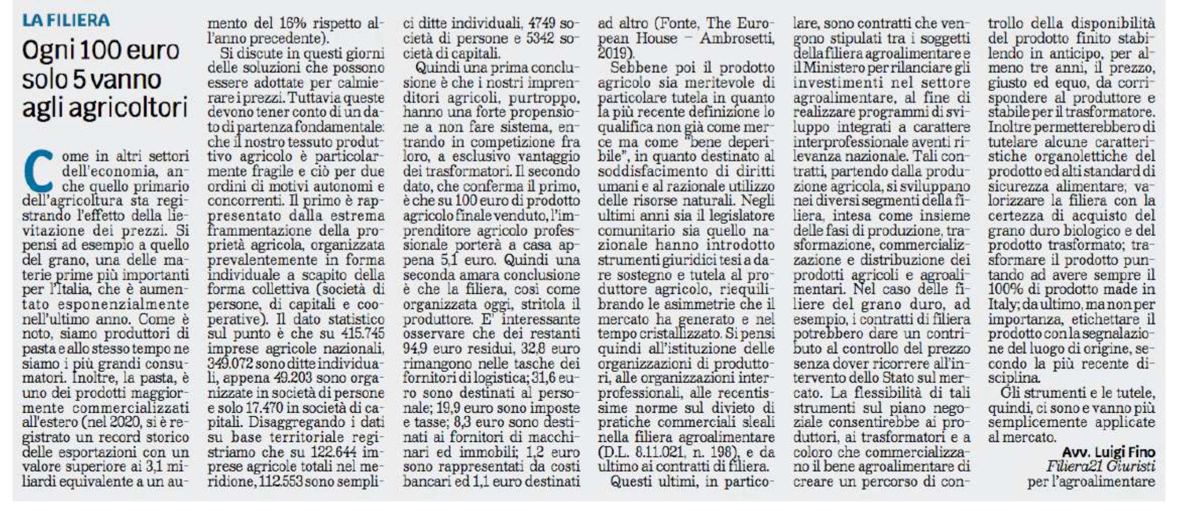 Luigi Fino su “L’Edicola del sud” firma editoriale a difesa dei produttori agricoli.